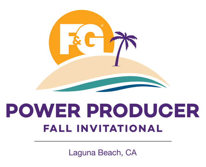 Power Producer logo featuring a palm tree on a beach in front of 'F&G' letters